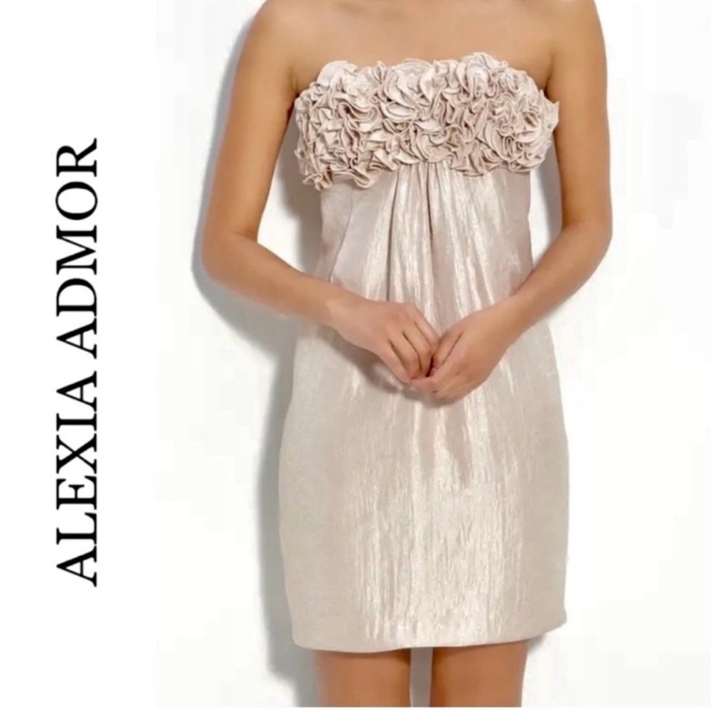 Alexia Admor Strapless Shimmer Satin Dress with Ruffles - New with Tags - Size S
